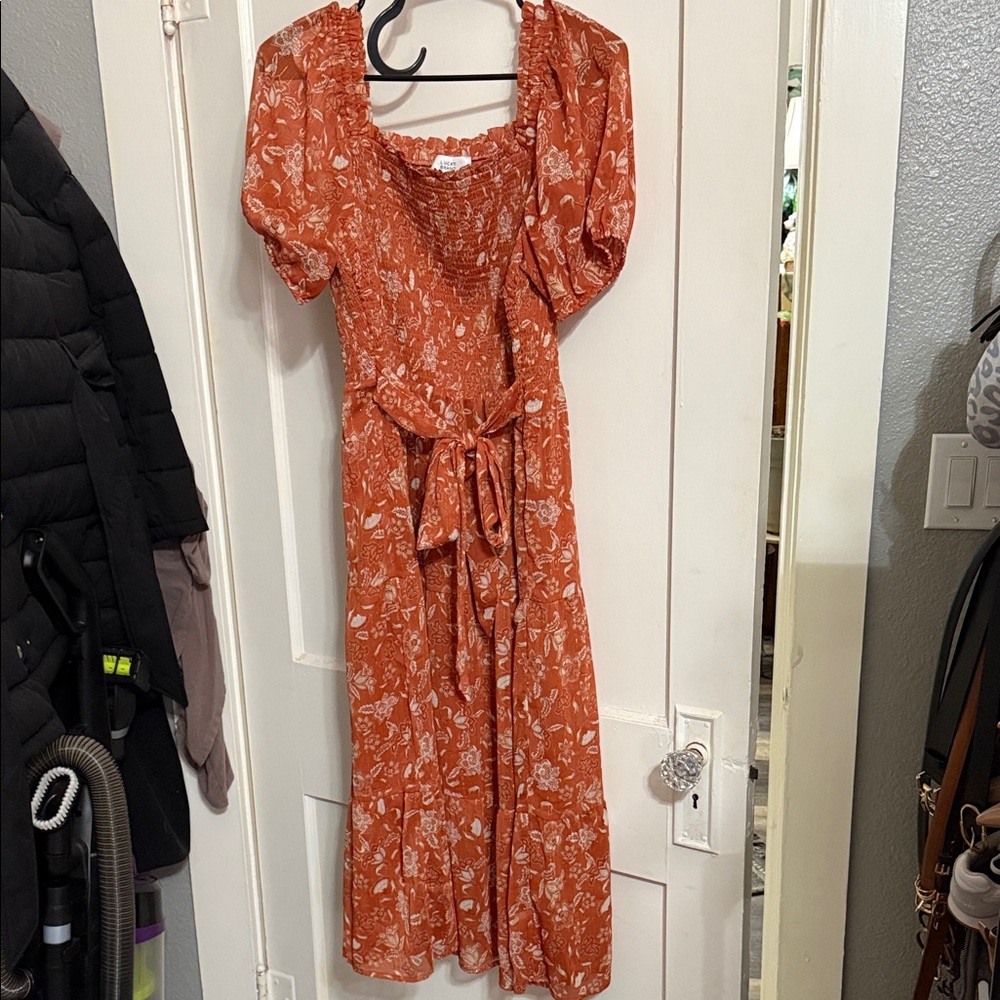 Lucky Brand Orange Floral Midi Dress